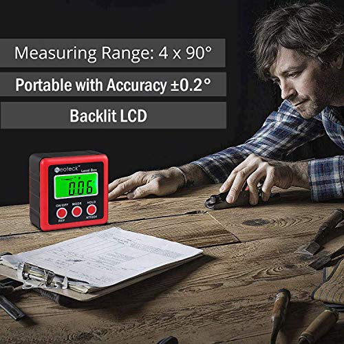 Neoteck Red Digital Angle Finder with Magnetic Base, LCD Backlight