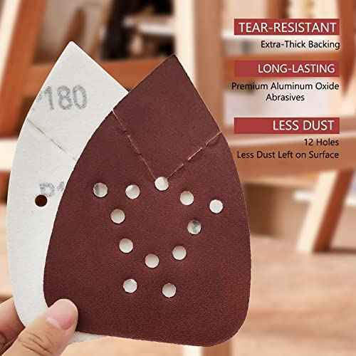 180 Grit Mouse Sander Sandpaper, 50PCS Sanding Pads for Mouse Palm Sanders, Hook and Loop Sandpaper, Triangle Sanding Pads for Black and Decker Mouse Sanders and Many Other Palm Sanders (180 Grit)
