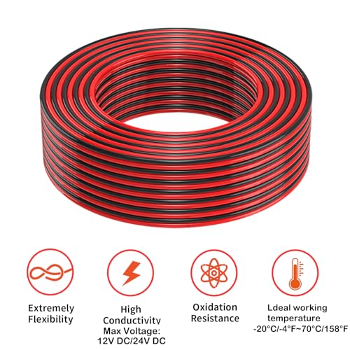 30FT 18 Gauge Electrical Wire Kit - Red & Black Low Voltage CCA Copper Clad Aluminum for Car, LED, Lighting