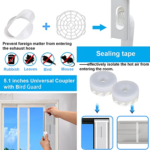 SunDiao 5.1 Inch Portable Air Conditioner Window Kit with 2-Pack 3m Seal, Sliding Window Vent for Exhaust Hose