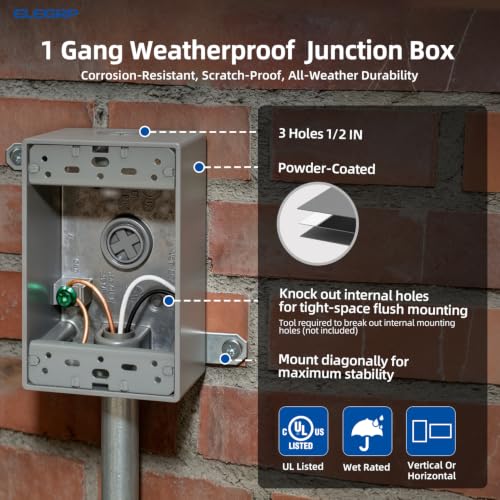 ELEGRP 20A GFCI Outdoor Outlet Kit with Lockable Cover, Metal Box, Self-Test