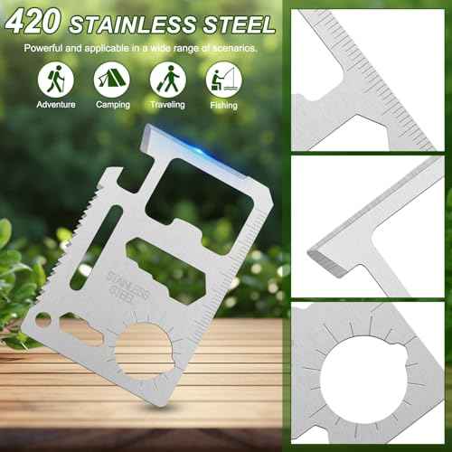 Survival Credit Card Multitool, 11 in 1 Beer Opener Survival Card Tool,Wallet Multitools Card Perfect for Fathers Men Gadgets Stocking Stuffers for Men (12 PCS) (Silvery)