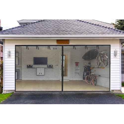 Garage Screen Doors for 2 car garage-18x8FT Fiberglass 3000g/6.7lb Durable Heavy Duty Magnetic Garage Door Screen Retractable Hands Free with 6 Roll Up Straps for Patio Workshop Home Gym Sun Room