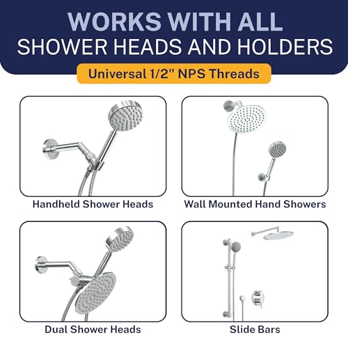 HammerHead 72 Inch Silver Metal Shower Hose - Extra Long, Universal Replacement