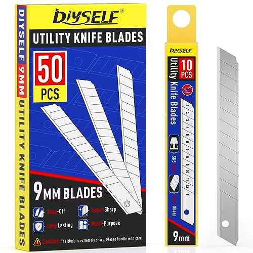 DIYSELF 50Pcs 9mm Utility Knife Replacement Blades, Snap Off Blades for 9MM Universal Box Cutters (60¡Æ)