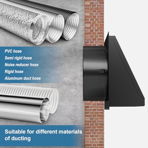 Hon&Guan 4 Inch Dryer Vent Cover with Removable Mesh Black Wall Mount