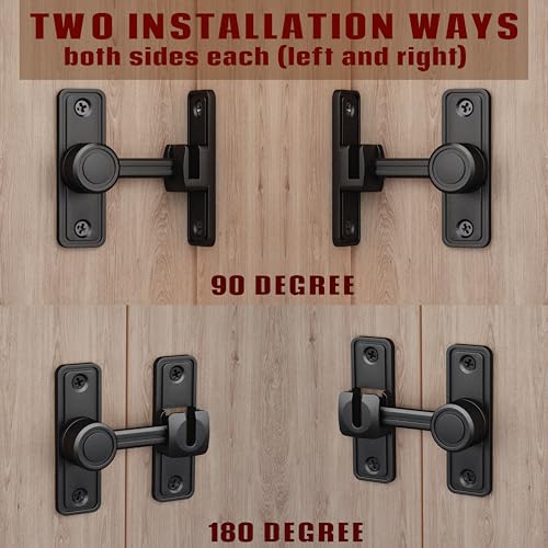 RETRIN Black Barn Door Lock with 90°/180° Swing Privacy Latch - Zinc Alloy, Adhesive/Screw Mount, Sliding Door Lock for Interior Bathroom Bedroom Closet Shed