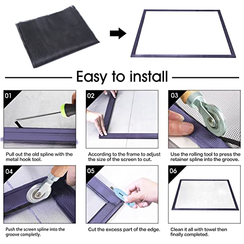 TOOLTRIZ 48 x 118 Inch Charcoal Fiberglass Window & Screen Door Replacement Mesh