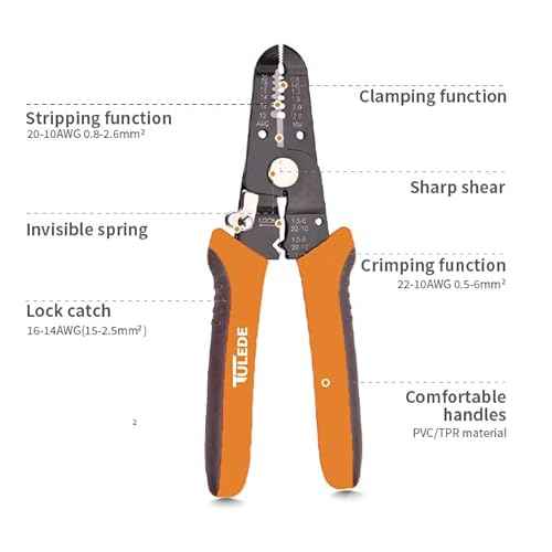 3 In 1 Wire Stripper Tool, 7.5 Inch Wire Stripper/Cutter/Crimping Tool for 10-20 AWG Solid and Stranded Wires, Come with Safety Lock & Invisible Spring, Made of 65Mn for Durability