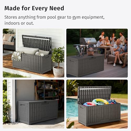 EAST OAK 120 Gallon Outdoor Storage Box - Weatherproof Resin Deck Box with Steel Reinforcement