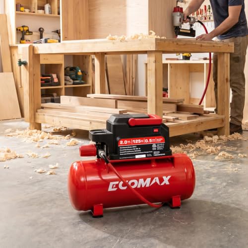 ECOMAX 2 Gallon Portable Air Compressor 125 PSI Oil-Free Lightweight with Accessory Kit