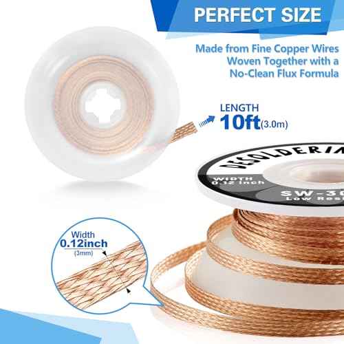 SYOKO 3 Pack Desoldering Wick, Braid Length 10ft/3M Width 3.0mm, No-Clean Solder Remover Wick, Used to Remove the Solder and Disassemble Electronic Components - (SW-3030)
