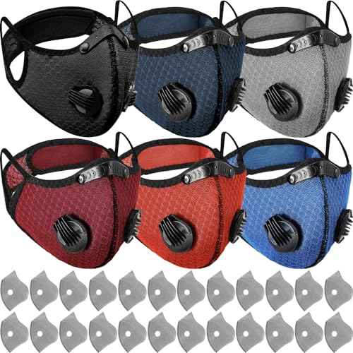 6 Pcs Dust Mask Breathable Reusable Adjustable Respirator Mask with 24 Activated Carbon Filters for Woodworking