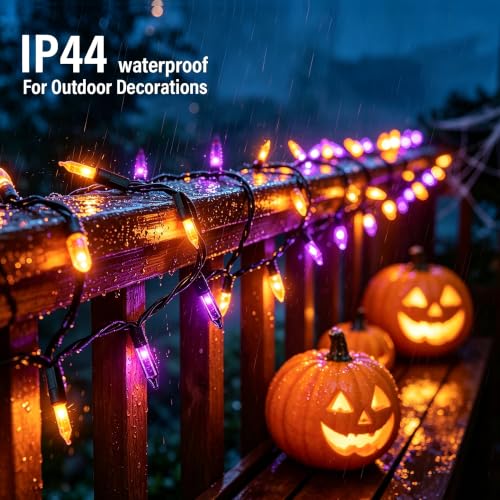TW SHINE Purple & Orange Halloween String Lights 20FT 100 Count Waterproof Indoor Outdoor Decoration