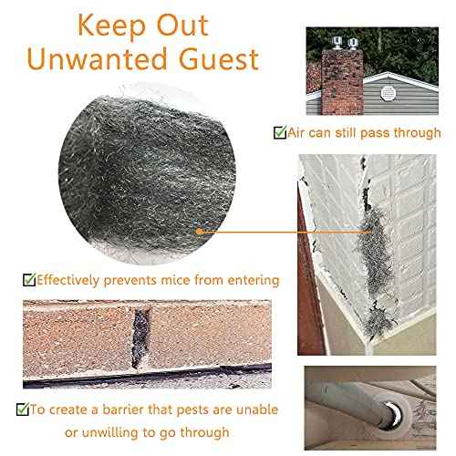 Steel Wool Mice Control, 2 Pack 3" x10 Ft Hole Filler, Gap Blocker, Barrier, Protect Against Animals in Holes Holes, Siding, Pipeline, Vents for Garden, House, Garage