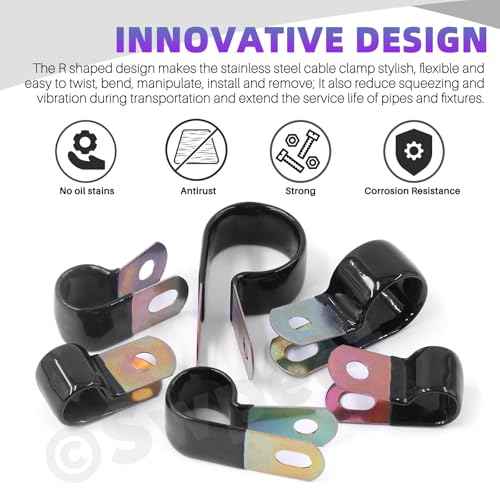 Swpeet 64Pcs 9 Size 5mm-25mm 1/4" Hole Vinyl Coated Cable Clamps Galvanized and 95Pcs Hex Screws Nuts Assortment Kit, Rubber Cushioned Insulated Clips, Metal Wire Clamps for Pipe Cables Wires