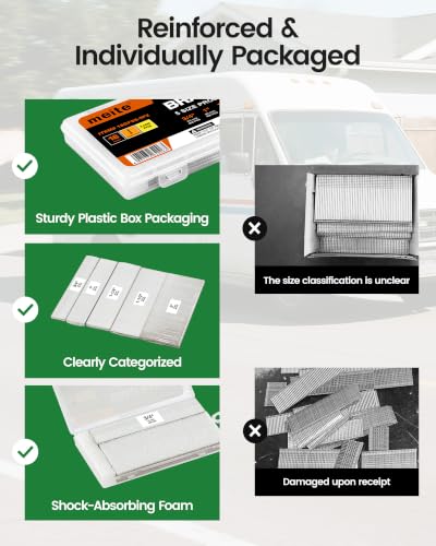 Meite Assorted 5 Sizes Stainless Steel Brad Nails (2000 pcs) for Finish Nail Gun - Indoor & Outdoor Use