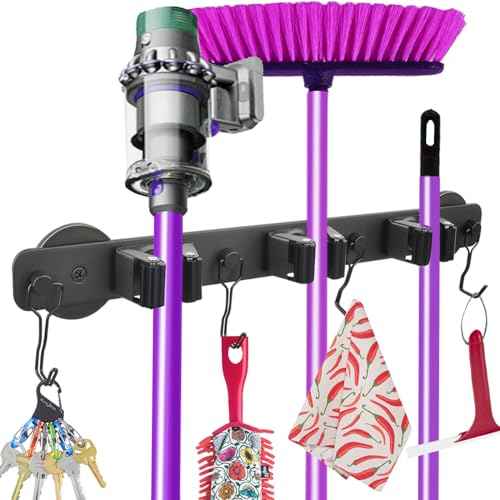 Magnetic Mop Broom Holder, Heavy Duty Magnetic Mop Hanger with Swivel Hooks for Cleaning Tools, Strong Magnet Mount Tool Hanger Organize System Utility Rack for Refrigerators Laundry Garage Kitchen