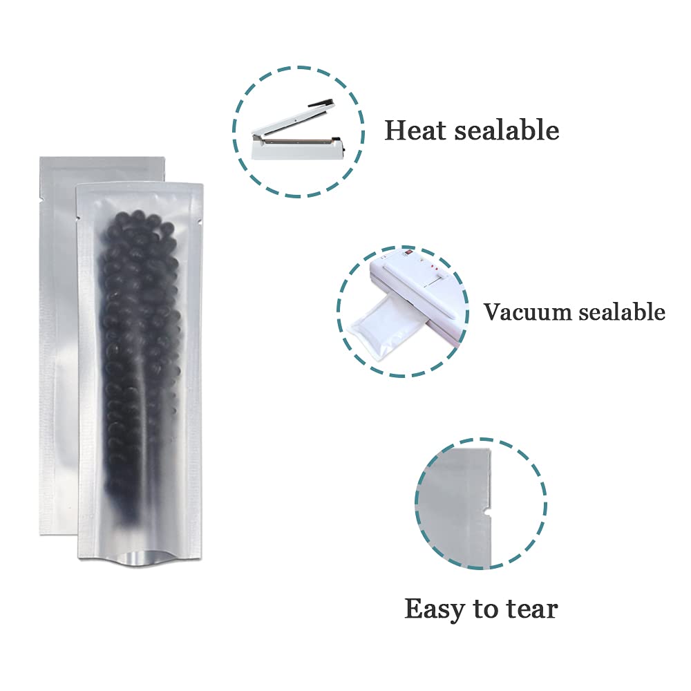 PABCK 100 Pcs 2.1x7.08 inch (Inside Size 1.77x6.69 inch) Clear Front Vacuum Heat Sealable Pure Mylar Foil Bag for Travel Shampoo Skincare Packaging Candy Coffee Powder Food Storage Aluminum Package