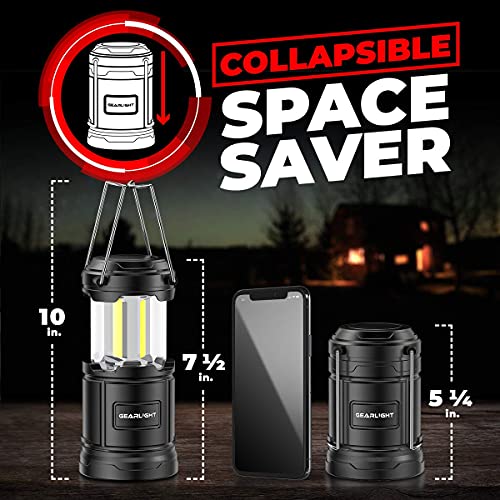 GearLight Black Camping Lantern - Portable LED Battery-Powered Lantern with Magnetic Base & Foldable Hook for Emergency & Camping