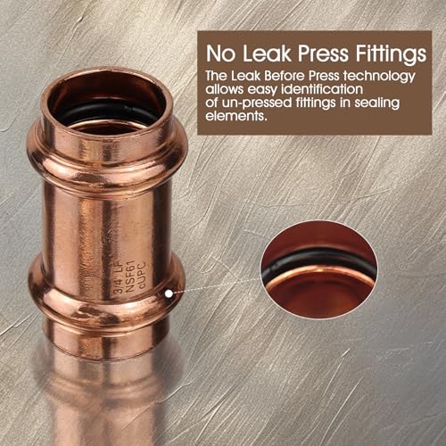 1/2 Inch Copper Press Fittings Kit with Coupling, 90° Elbow & Tee - Zero Lead, CUPC & IAPMO Certified, DIY Plumbing Repair