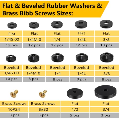 114-Piece Faucet Washers Assorted Kit for Hose Bibs - 12 Sizes with Brass Screws (NBRINGO)