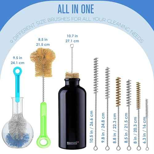 Houseables Bottle Brushes, Water Bottle Cleaner Brush Set, Hydroflask Cleaning Kit, Cup Cleaner Brush, Glass Brushes for Washing Glasses, Cup Scrubber, for Straw, Tumbler, Decanter, Flexible, 9 PK