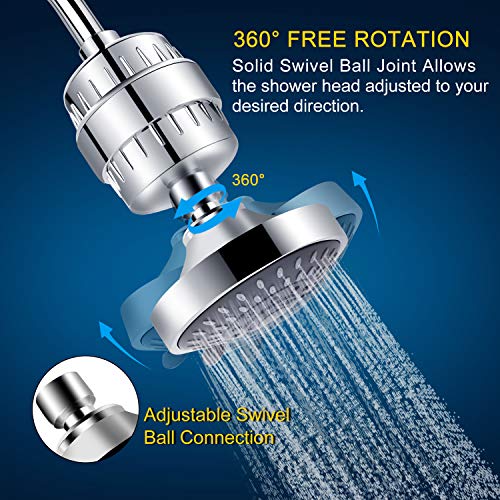 FEELSO Chrome Shower Head with Filter - 5 Spray Modes, Hard Water Filtered