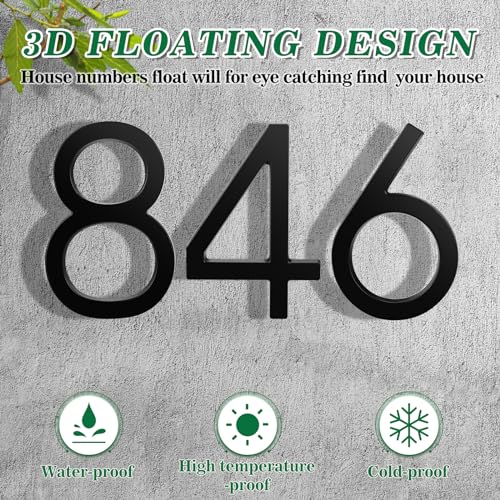 QPMWDBSZ 6 Inch Black Floating House Number - Rust-Resistant Outdoor Decor