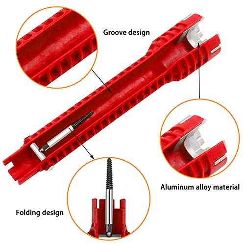 8-in-1 Faucet & Sink Installer Wrench - Red, Plastic, Ratchet, Plumbing Tool - Includes 2 Replaceable Heads (34mm & 40mm), 40 Washer Gaskets, 2 Thread Seal Tape - Plumbing Wrench