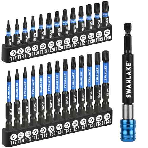 SWANLAKE Impact Torx Bit Set, 27-Piece 1''&2'' Security Tamper Proof Magnetic Screwdriver Bits, T7-T40 CNC Machined Tips, S2 Steel Long Torque Star Bits with 4'' Impact Bit Holder and Storage Box