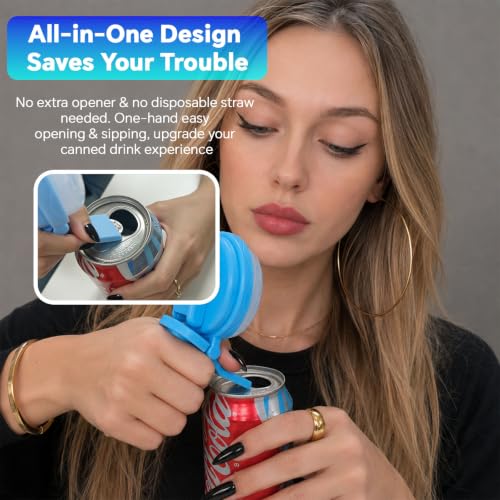 QQIZHA Colorful Soda Can Lids with Straws 4 Pack – Reusable Covers with Handle, Dual-Rim Fit & Included Opener