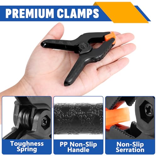 NUITPY 3.5 Inch Plastic Spring Clamps 24 Pack - Durable Backdrop & Woodworking Clips, Flexible Grip, Anti-Slip Handles