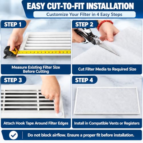 White 20x100 Inch MERV 8 Air Vent Filter Kit - Cut to Fit HVAC, Furnace, Home Ventilation