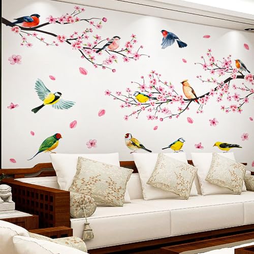Wall Stickers & Murals Tree Wall Decals Peel and Stick Cherry Blossom Wall Stickers for Bedroom Living Room Bathroom Kitchen Flower Bird Tree Wall Decals Art Decor Boho Decorative Wall Stickers