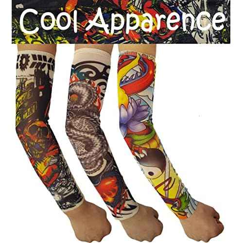 Temporary Tattoo Sleeves for Kids, Fake Slip On Arm Sunscreen Sleeves, 6pcs - Eagle,Skull,Dragon,Clown, Snake,etc