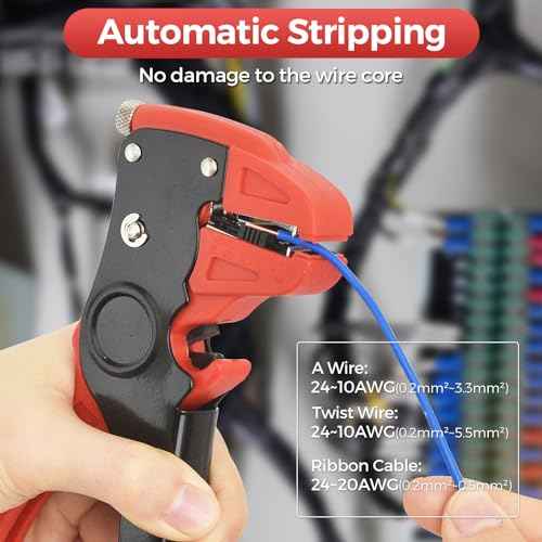 WGGE Automatic Wire Stripper and Cutter, 2 IN 1 Wire Stripper Tool, Adjustable 10-24 AWG Electrical Cable Wire Stripping Tool for Electronic and Automotive Repair, Eagle Nose Pliers (7-Inch)