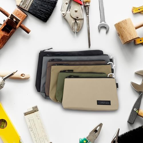 COREFLEX 6 Pack Small & Medium Tool Pouches with YKK Zippers - Heavy Duty Canvas Organizer, Multipurpose Storage Bags, Khaki