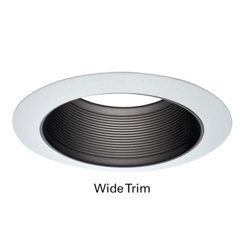 HALO 6100BB 6" White Tapered Metal Baffle Recessed Trim with 2 White Rings, Narrow and Wide, Black