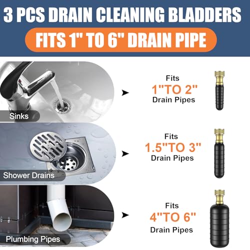 Fosenlion 3-Piece Drain Bladder Kit for Clogged Pipes and Drains