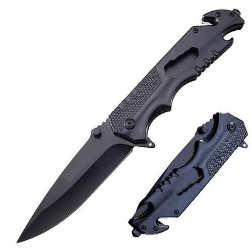 Pocket Knife with Serrated Clip Blade, Folding Pocket Knife for Outdoor Tactical Survival and EDC, Survival Knife Liner-Lock Belt Clip, Hunting, Camping, Broken Glass, Unique Gifts for Friends