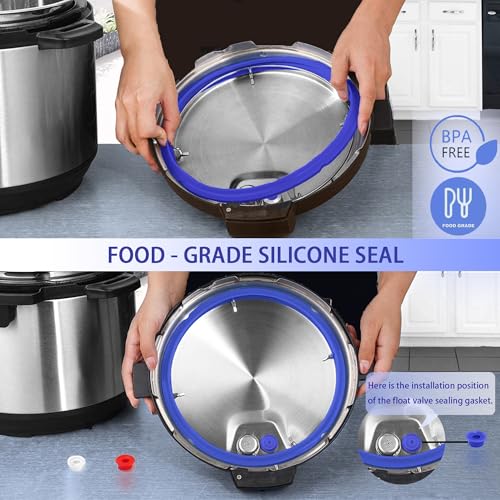 Beaquoei 4-Pack 6 Qt Instant Pot Silicone Sealing Ring + 4 Float Valves - Colorful Gasket Set Fits Duo/Plus 6, Ultra 6, Lux 6, Smart 6
