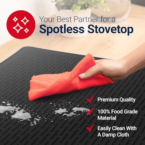 Linda's Essentials 30 x 21 Inch Silicone Stove Top Cover - Black, Heat-Resistant Glass Cooktop Protector