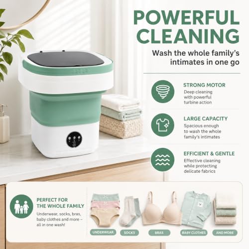 Green Mini Portable Foldable Washing Machine 16L with Spin Dryer for Travel & Baby Clothes
