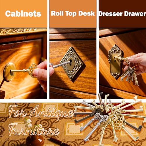18 Pack Universal Skeleton Keys for Antique Furniture Locks - High-Quality Zinc Alloy