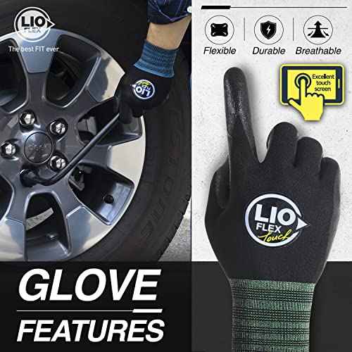 Safety Work Gloves with Touchscreen Fingers, 3 Pairs Thin & Lightweight Working Gloves, Ideal for Warehouse Workers, Delivery Drivers, Nitrile Foam Coated Grip Gloves for Women and Men (Black, M)
