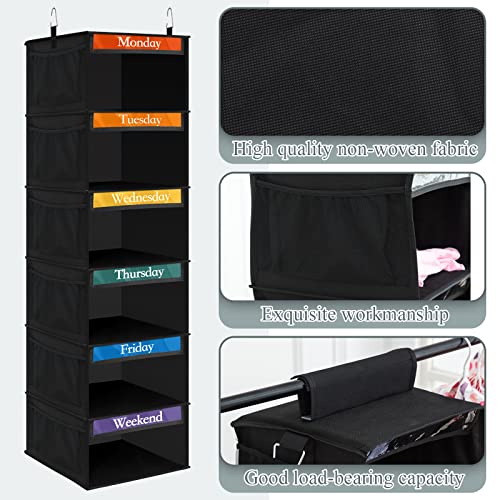 Amylove Black 2-Pack Kids Weekly Clothes Organizer with 6 Shelves & Pockets
