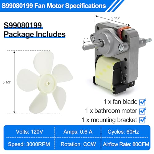 EJVFN Bathroom Exhaust Fan Motor Replacement Kit 80 CFM Quiet Ventilation