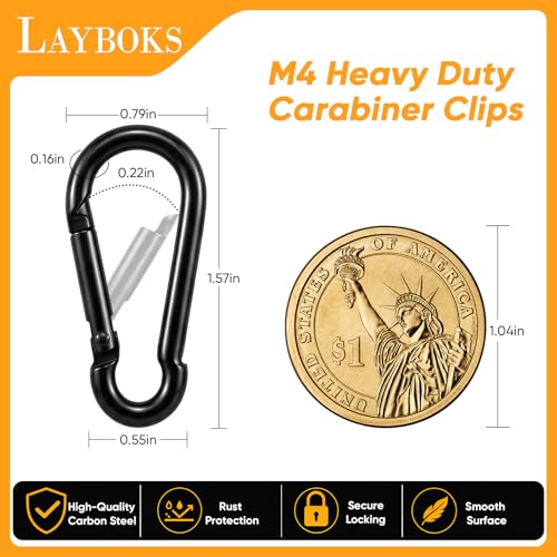 Black M4 Carabiner Clips 10 Pack Heavy Duty Spring Snap Hooks for Keys, Leashes, Gear
