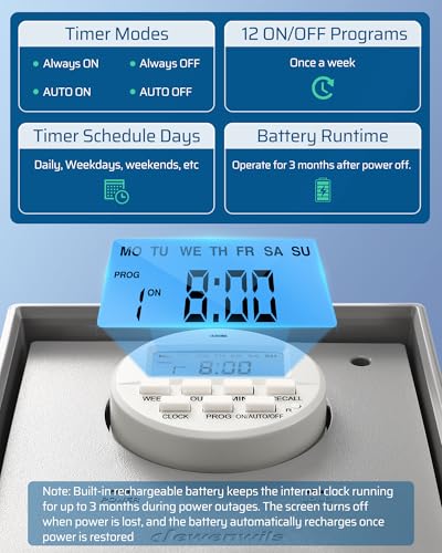 DEWENWILS Gray Digital Pool Pump Timer 2HP 40A 120-277VAC 7-Day Programmable Switch